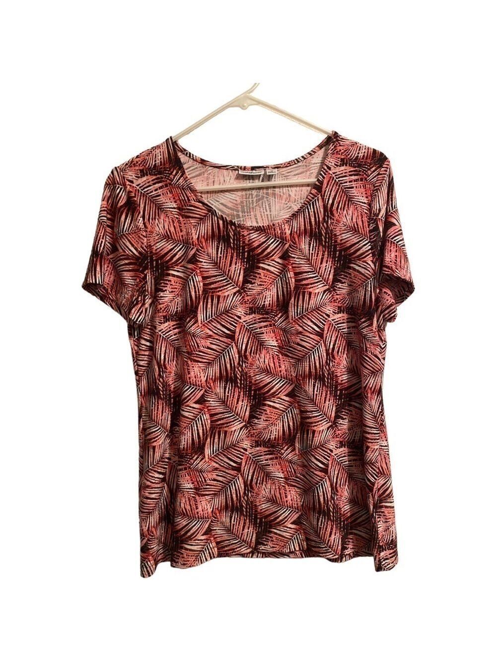 Croft & Barrow Palm Tree Career Summer Shirt Womens Medium Pink Coral & Black